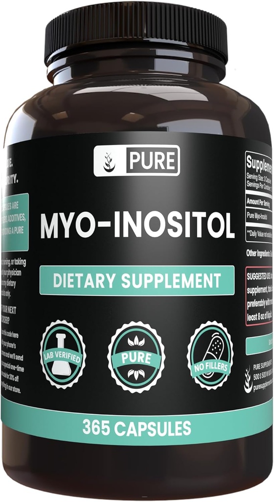 Pure Original Materialss Myo-Inositol (365 Capsules) No Magnezyum Or Rice Fillers, Always Pure, Lab
