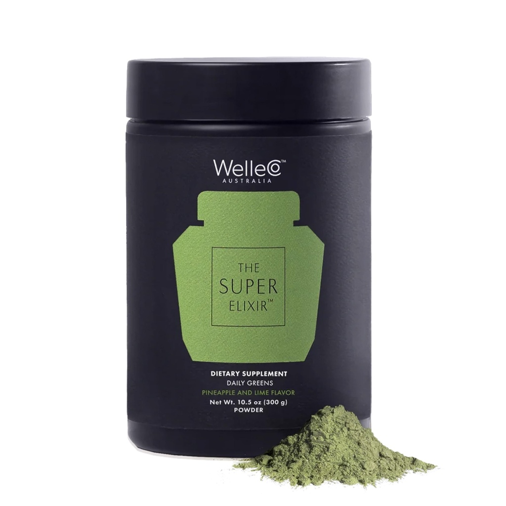 WelleCo Το Super Elixir Daily Greens Powder, Probiotic Drink Mix με ολόκληρα τρόφιμα, χωρίς γλουτένη, Vegan Gut Health Powder, Energy, Immunity, Healthy Skin, Hair & Nails (Jar, Pineapple & Lime Jar)