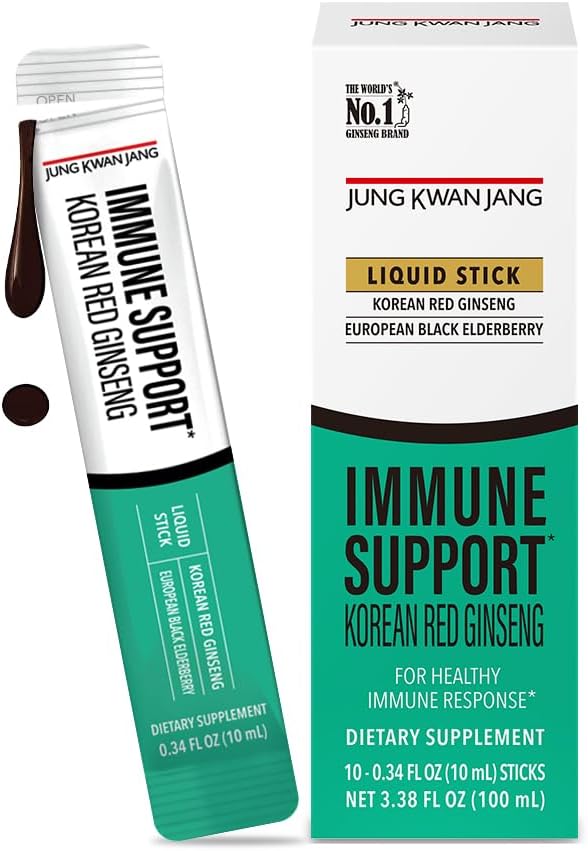 JUNG KWAN JANG Korean Red Panax Ginseng (800mg) και Elderberry (469mg) Ανοσολογική Υποστήριξη Κάθε φορά Sticks εκχύλισμα, αντιοξειδωτικό συμπλήρωμα για την ασυλία και την καθημερινή ευεξία, 10 κόμης