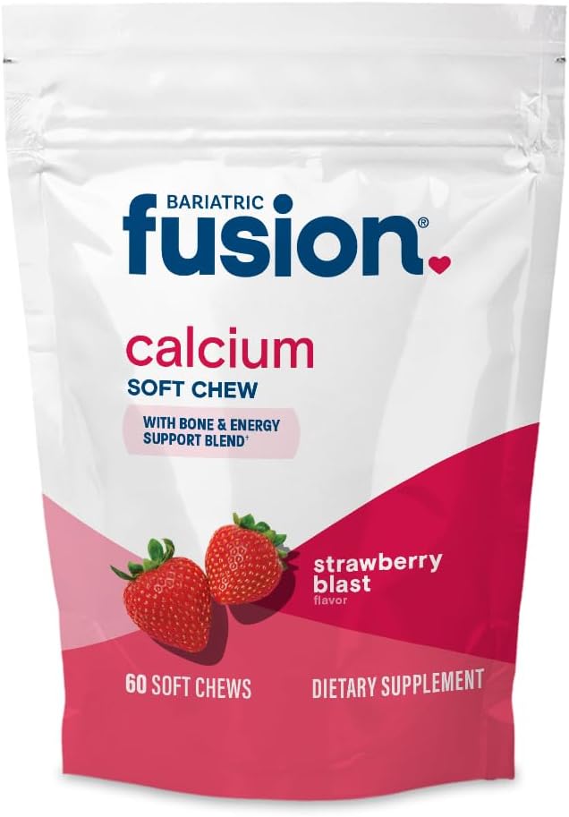 Bariatrik Fusion Bariatrik Kalsiyum Supplement Chews | Vitamin D3 Bariatrik Vitamini | Sugar Free Chewable | 500 mg | Strawberry | 60