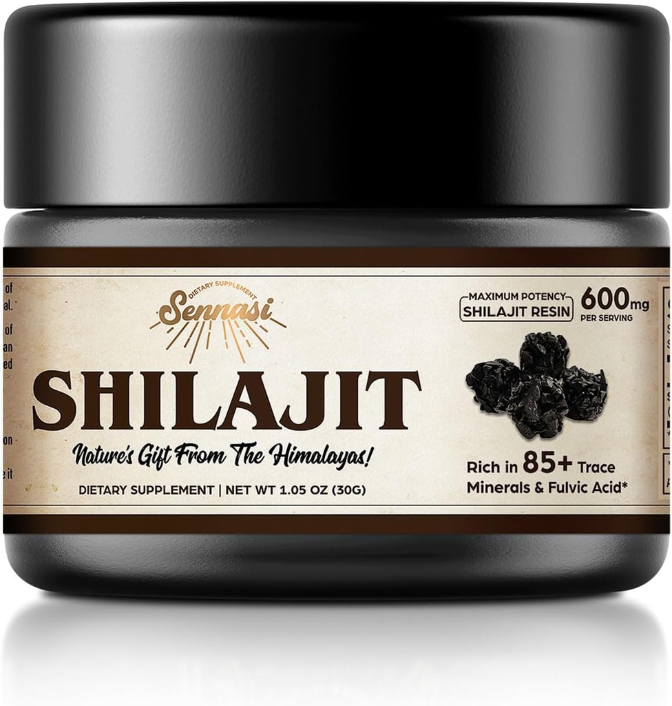 Shilajit Pure Himalayan Organic Shilajit Resin - 600mg Μέγιστη Ικανότητα Φυσικό Βιολογικό Shilajit Resin με 85+ Ίχνη Ορυκτών & Fulvic Acid για την Ενέργεια, Ανοσολογική Υποστήριξη, 30 γραμμάρια (1 πακέτο)