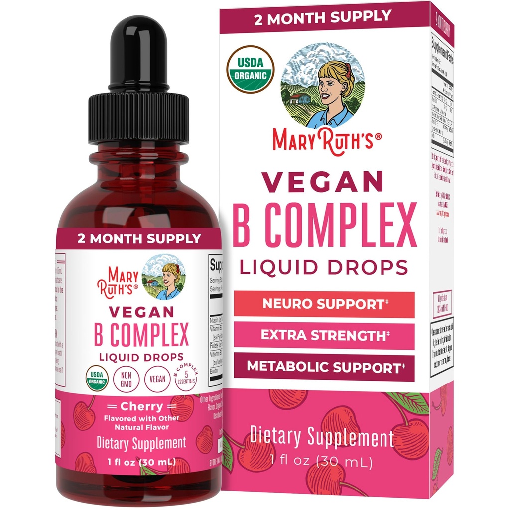 MaryRuth Organics Vitamin B Kompleksi | B Vitaminleri Kompleks | Biotin | Vitamin B12 | Niacin | Folate | Metabolic Support Supplement | Vegan | USDA Organic | Non-GMO | Gluten Free | 2 Ay Supply