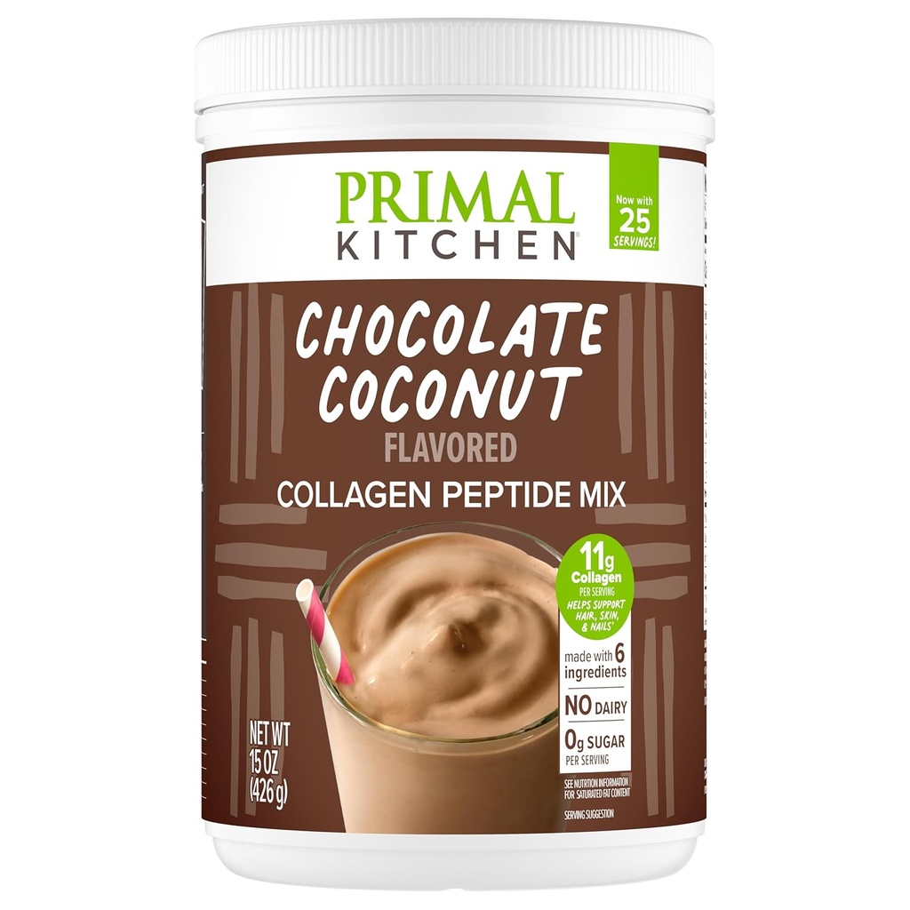 Primal Kitchen Chocolate Collagen Fuel® Drink Mix, Chocolate Coconut Collagen,, No Dairy veya Yapay Sweeteners, 15 Ounces