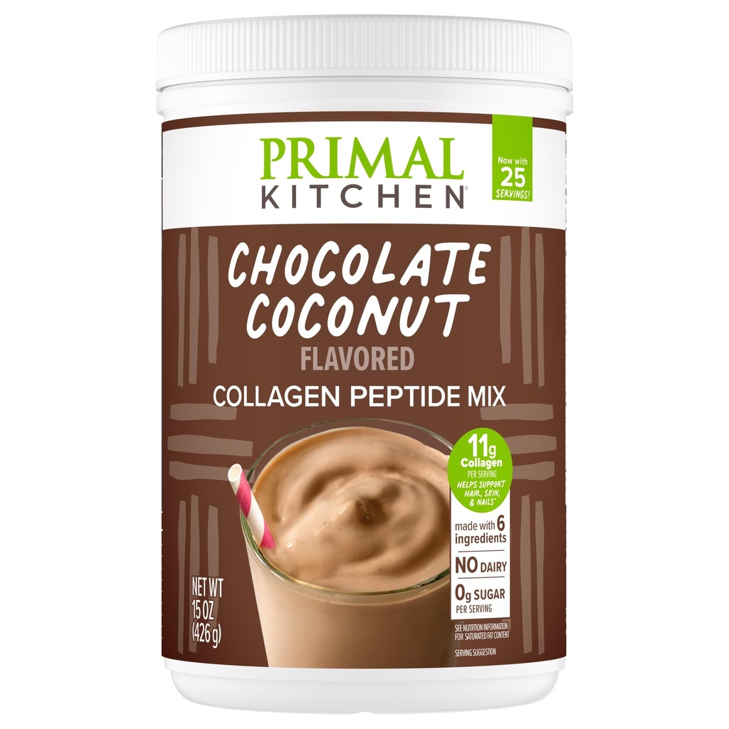 Primal Kitchen Chocolate Collagen Fuel® Drink Mix, Chocolate Coconut Collagen,, No Dairy veya Yapay Sweeteners, 15 Ounces