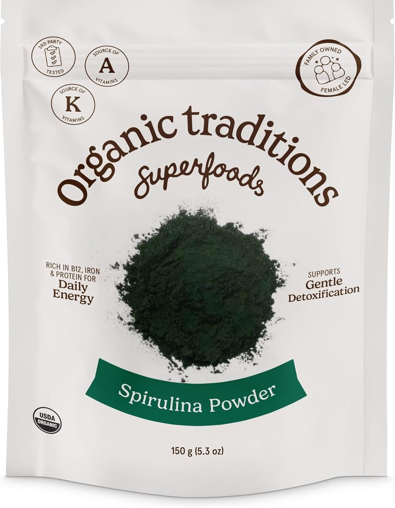 Organik Gelenekler Organik Spirulina Toz Vegan Non-GMO Superfood, 5.3oz (150g) Bag, Bag başına 50 Hizmet