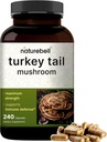NatureBell Turkey Tail Mushroom Capsules 15,000mg Per Servis, 240 Kont | 25:1 Meyve Vücut ve Mycelium Ekstraksiyonu - Immune & Brain Health Mushrooms Supplement.