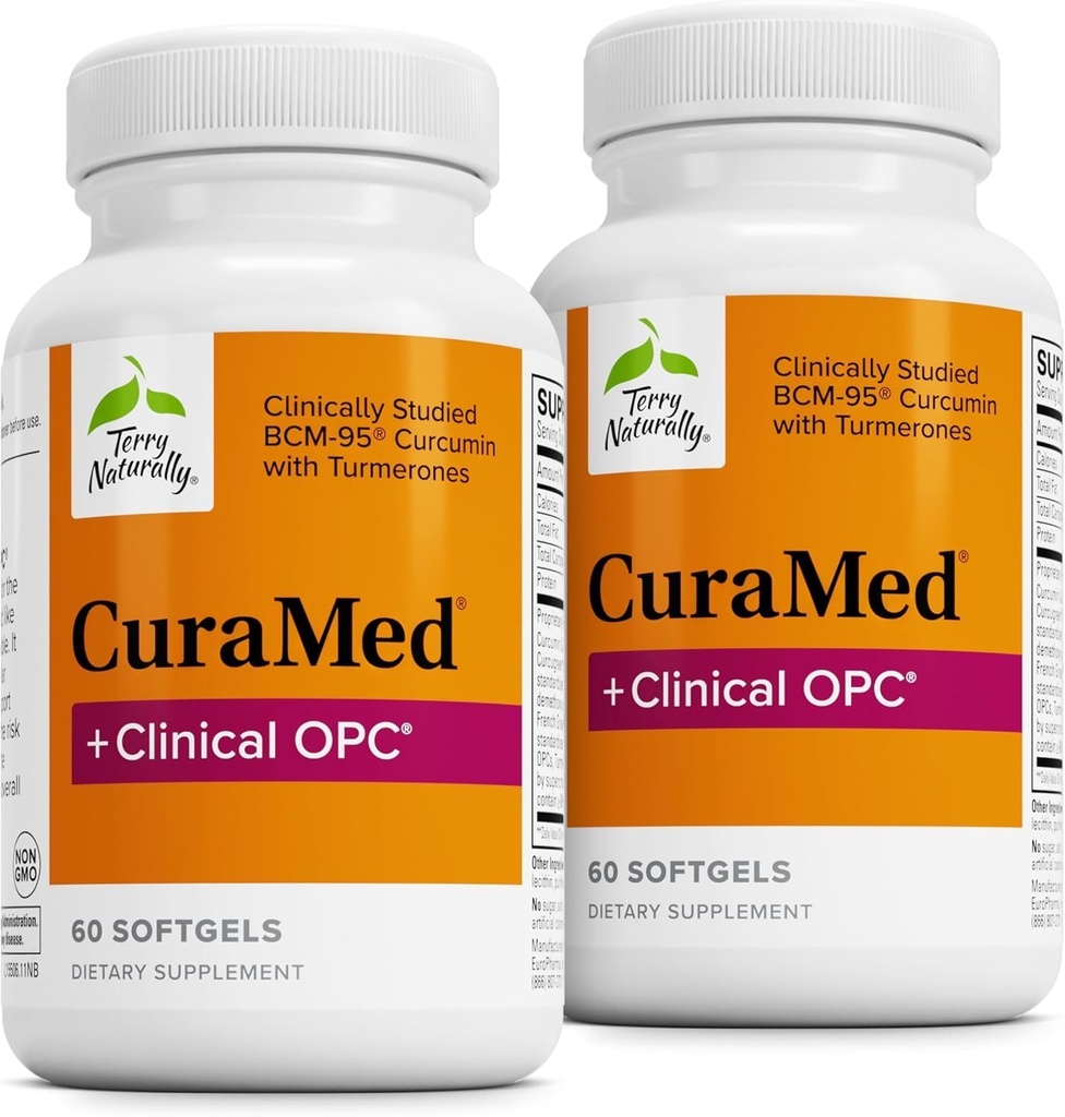 Terry Φυσικά CuraMed + Clinical OPC - συμπλήρωμα κουρκουμίνης με Γαλλικό εκχύλισμα σπόρων σταφυλιών - Brain, Prostate & Liver Health Support - Συμπλήρωμα με Ar-Turmerone - 60 Softgels (2 Pack)