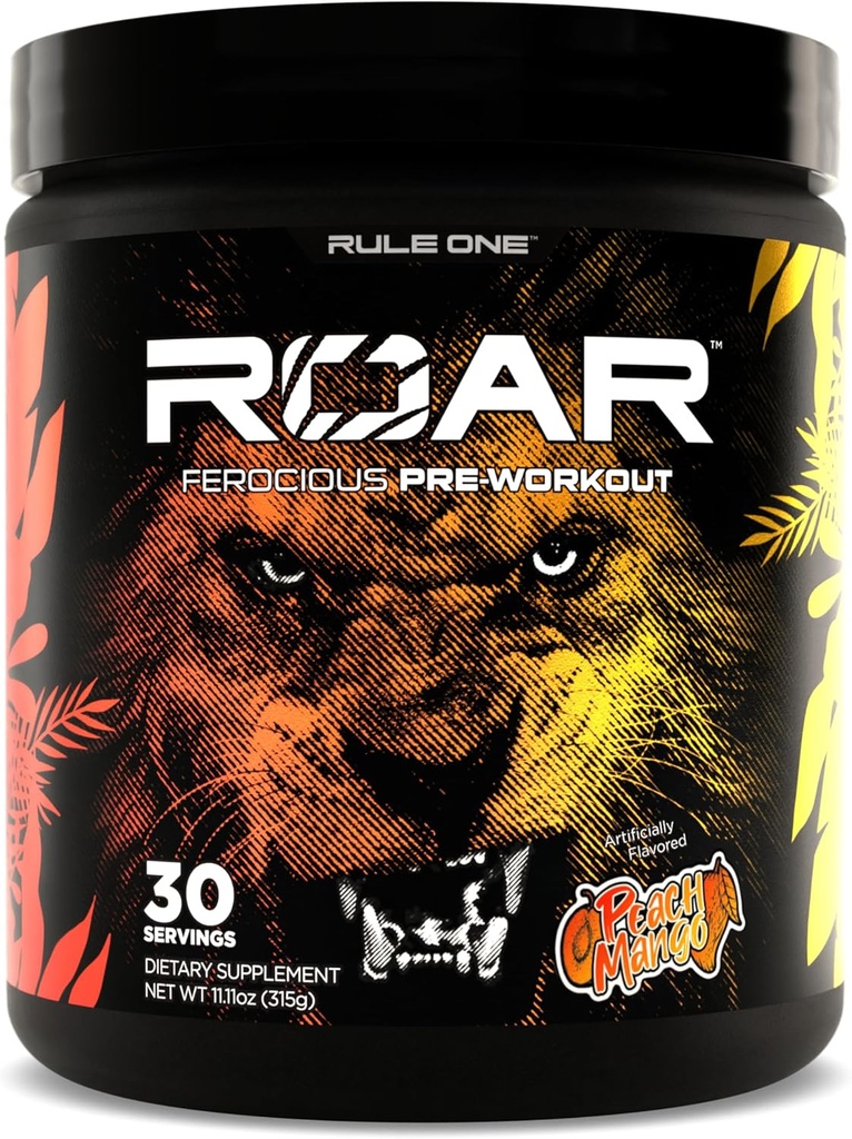 Κανόνας 1 R1 Roar - Pre-Workout Powder with Creatine, Beta-Alanine, Citrulline, Electrolytes & Caffeine (30 Services, Peach Mango)