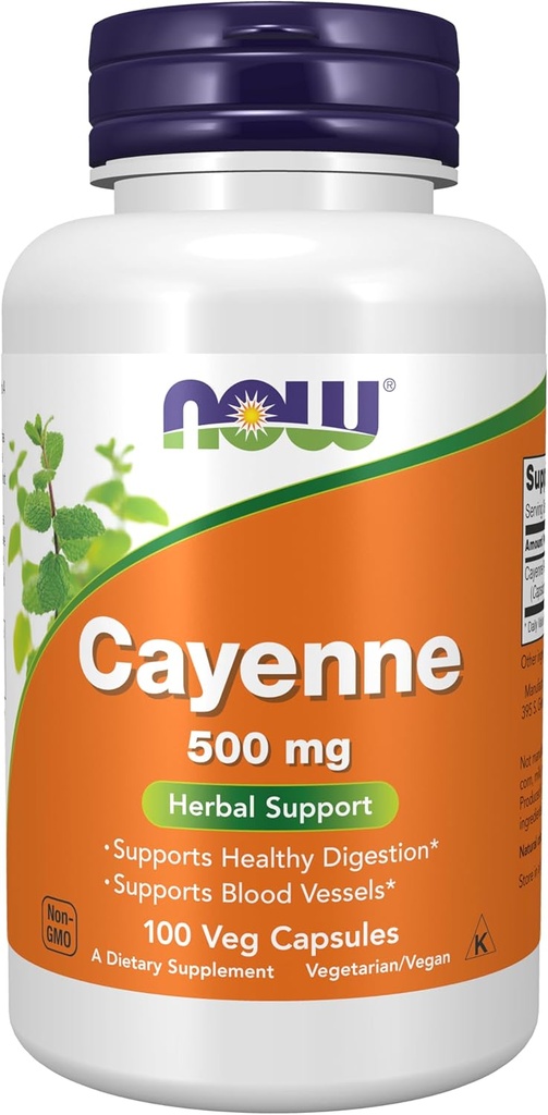 Şimdi Gıdalar Tamamlıyor, Cayenne (Capsicum annuum) 500 mg, Herbal Support, 100 Veg Capsules