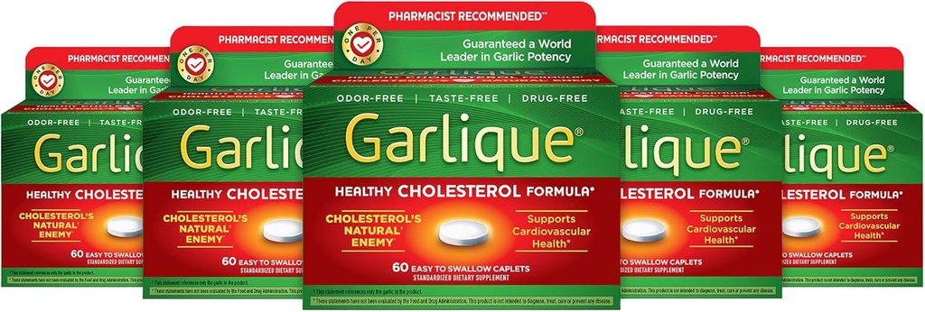 Garlique Sağlıklı Cholesterol Formula, 5000 mcg of Allicin, 60 Enteric Paint Caplets (Pack of 5)