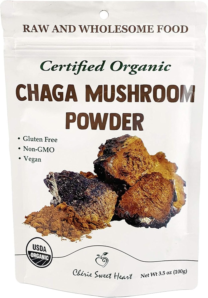 Cherie Sweet Heart Organic Chaga Mushroom Toz - 100% Saf, USDA sertifikalı Organik - 3.5 oz