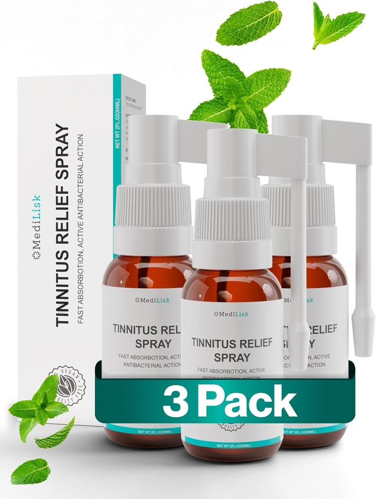 Medilisk Tinnitus Relief Spray – Ringing Ears için Tinnitus Yardımı – Herbal Ear Care Products – Non-Steroidal & Hipoallergenic – 1 Fl Oz – 3 Paket