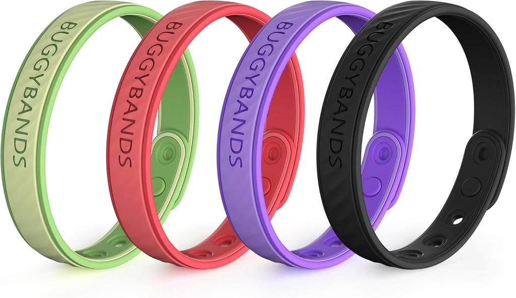 Mosquito Repellent Propertiess, 4 Pack Silikon Mosquito Repellent Bands with DEET Free, Natural & Water Bug Bilebands for Kids and Yetişkinler, Açık Seyahat Koruma (Black & Red&Purple&Green)