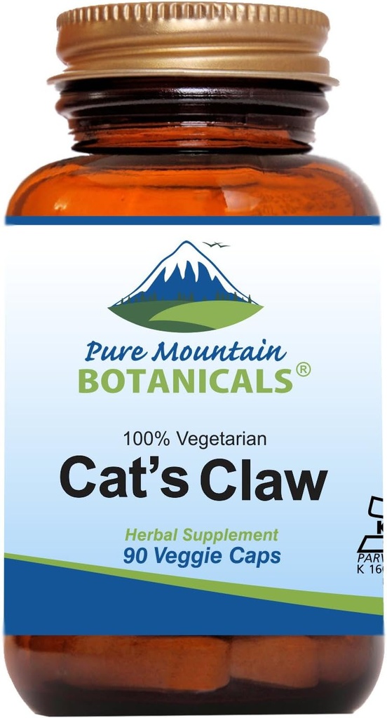 Pure Mountain Botanicals Cat's Claw Capsules - 90 Kosher Vegan Caps with 1000 mg Peruvian Cats Claw Uncaria Tomentosa Herbal Supplement