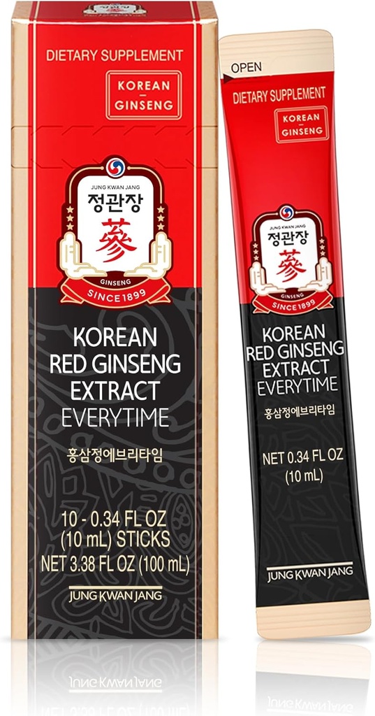 Jung Kwan Jang Koreli Red BTC Her Zaman 3000 mg | Sugar Free Energy Supplement, BTC Çay, Ginseng Tamam, Kore Gıda | Enerji Boost, Stamina | 10 Count