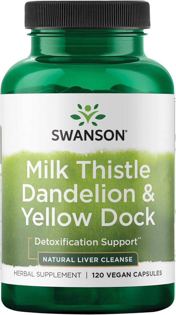 Swanson Süt Butle, Dandelion & Yellow Dock - Herbal Liver Support Supplement - Natural Supplement General Health & Wellness - (120 Capsules) (1 Pack)