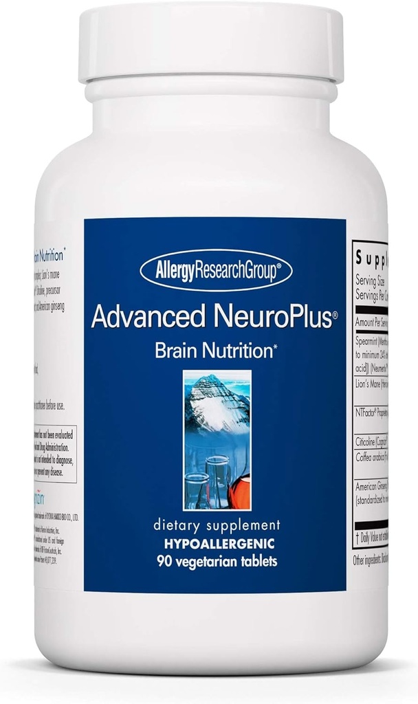 Ομάδα Έρευνας Αλλεργίας Advanced NeuroPlus συμπλήρωμα - Memory & Focus Υποστήριξη, για την υγεία λειτουργία του εγκεφάλου, χαίτη του Λέοντος, κάψουλες χορτοφάγων - 90 κόμης