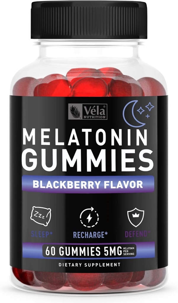 Melatonin Black Berry Gummies 5 mg, Nighttime Sleep Support Chewable Supplement | 60 Count