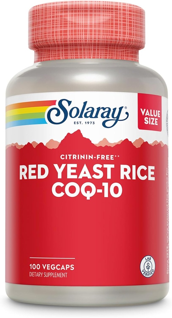 SOLARAY Red Yeast Rice Plus CoQ-10 & No-Flush Niacin Vitamin B-3, Υγιεινή καρδιά & καρδιοαγγειακή υποστήριξη, μη ακτινοβολημένα & Citrinin Δωρεάν, 60 ημέρες εγγύηση επιστροφής χρημάτων, 100 υπηρεσίες, 100 VegCaps