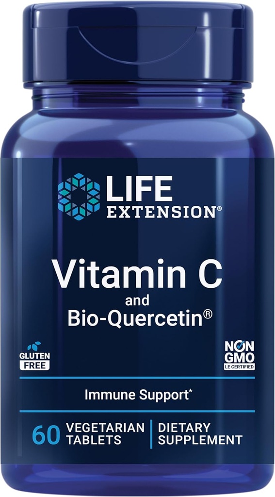 Επέκταση ζωής Βιταμίνη C και Bio- Quercetin®, Συμπλήρωμα Καρδιαγγειακής Υγείας, Ανοσολογική Υποστήριξη, Υψηλή απορρόφηση, Κερκετίνη, Βιταμίνη C, Χωρίς Γλουτένη, Μη ΓΤΟ, Χορτοφαγικά, 60 δισκία