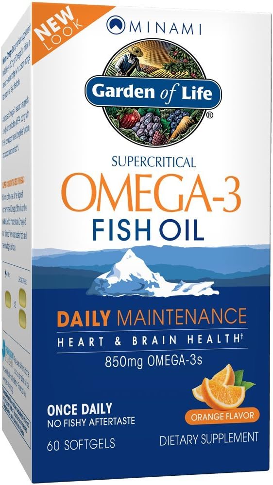 Life Fish Oil Omega 3 EPA/DHA Doğal Beyin Fonksiyonu, Kalp ve Mood, 850 mg Fatty Acid Supplements, Minami - Orange Flavor Ultimate Once Daily, 60 Softgels | Two Moon Supply, Gluten Free