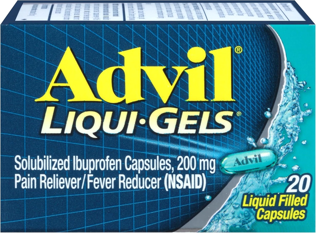 Advil Liqui-Gels Pain Reliever ve Ateşi, Ibuprofen 200mg for Headache, Backache, Menstrual Pain and Common Pain Relief - 20 Liquid Filled Capsules