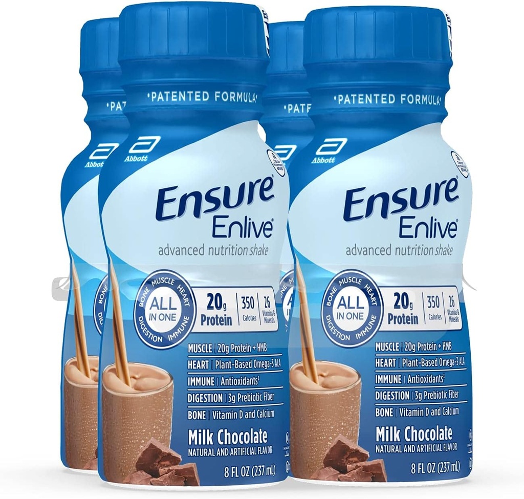 Εξασφαλίστε Enlive Αντικατάσταση γεύματος Shake, 20g πρωτεΐνη, 350 θερμίδες, Σύνθετη πρωτεΐνη διατροφής Shake, σοκολάτα γάλακτος, 8 Fl Oz (πακέτο των 4)