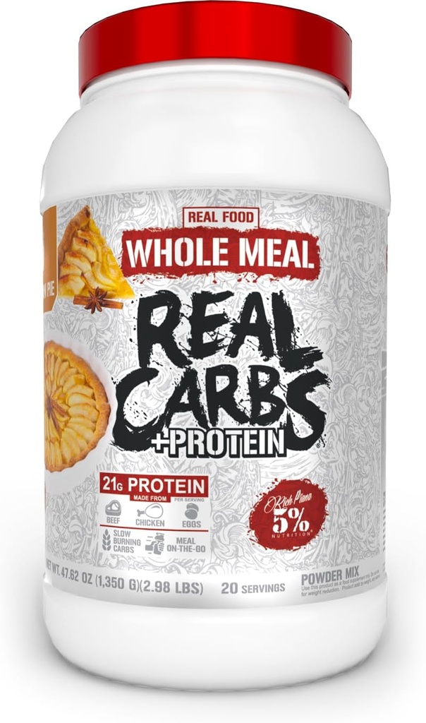 % 5 Beslenme Zengin Piana Real Carbs + Protein | Temiz Kitlesel Değiştirilmiş Protein Toz | Pre Workout /Post-Workout Recovery Meal | 2.9 lb, 20 Hizmet (Apple Cinnamon Pie)