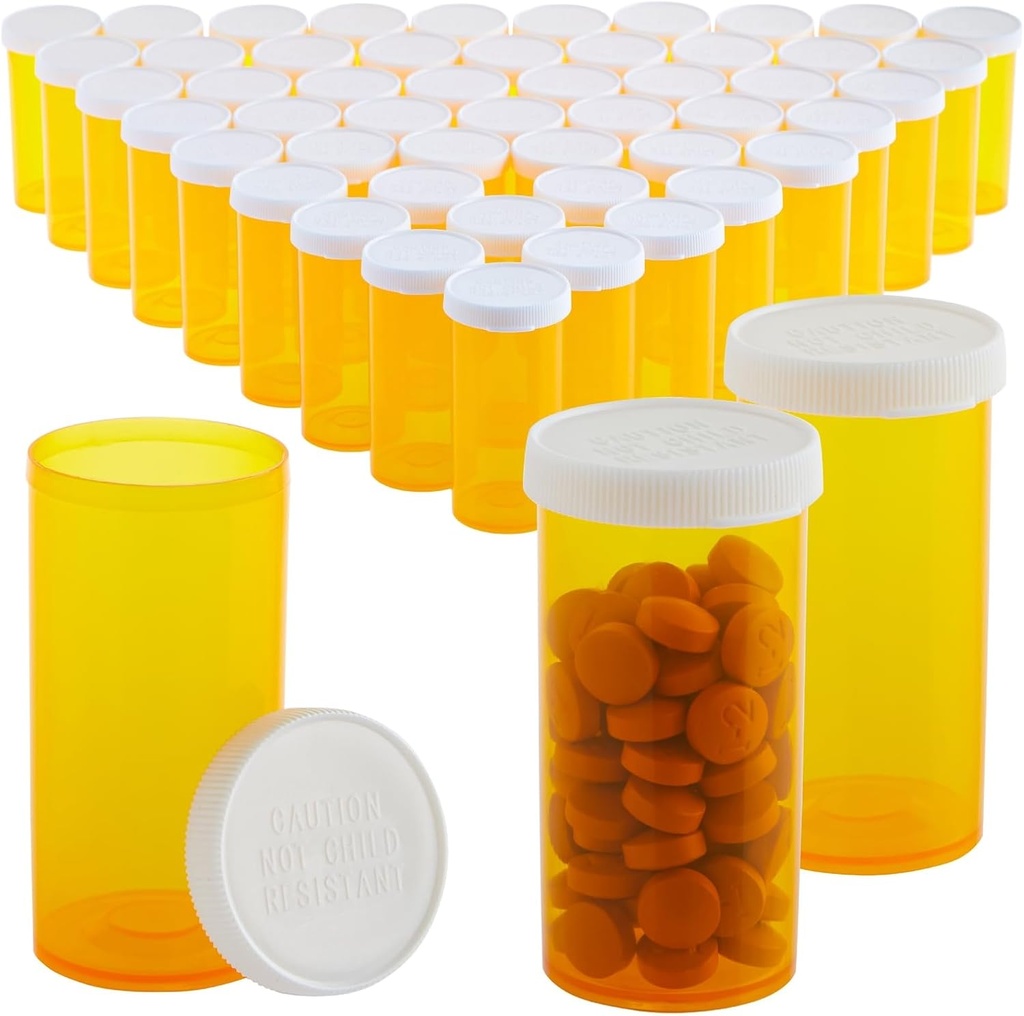 50-Pack Pill Şişeler Caps ile Boş - 13 Pill Dram Plastik Tıp Şişeleri - Plastik Vials - Prescription Drug, Vitamins & Supplements - Orange