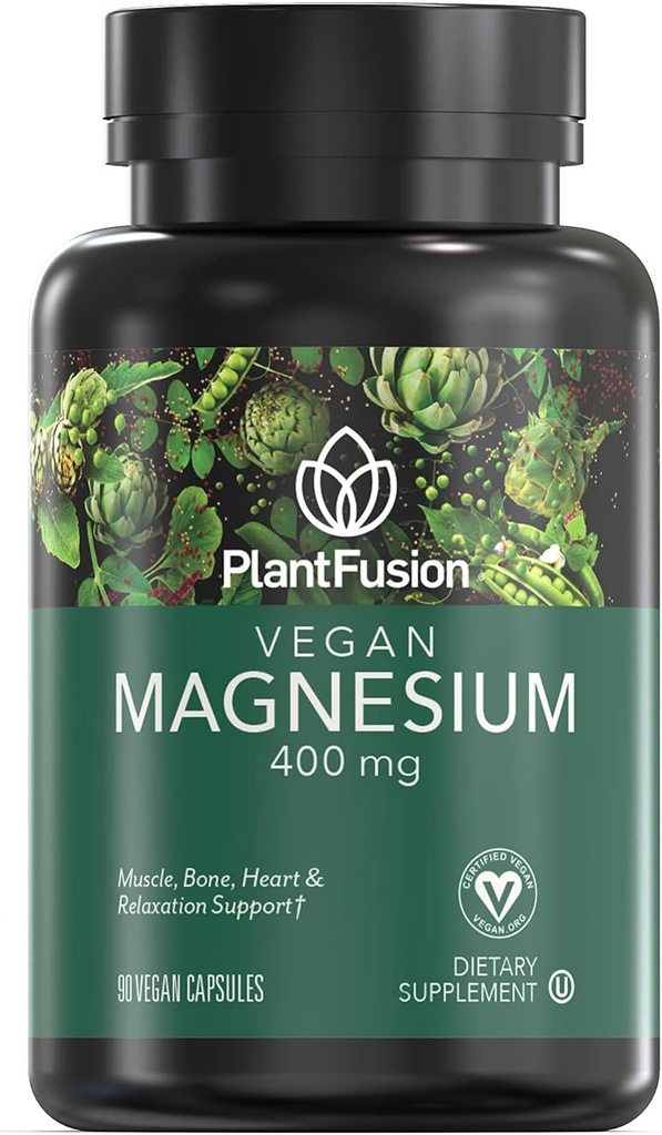 PlantFusion Vegan Magnezyum 400 mg Diyet Tamam, Kas, Bone, Heart & Relaxation Support, 90 Vegan Capsules