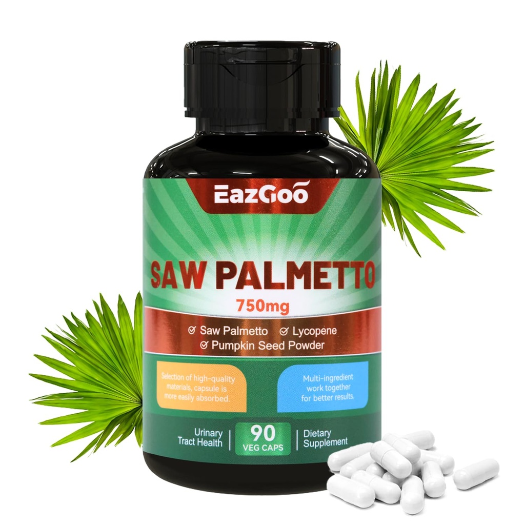 Saw Palmetto Supplement, Saw Palmetto Extract 750 mg, Lycopene, Riley Tohum Toz, Erkekler ve Kadınlar için, Non-GMOs & Gluten, Vegan, 90 Capsule Counts