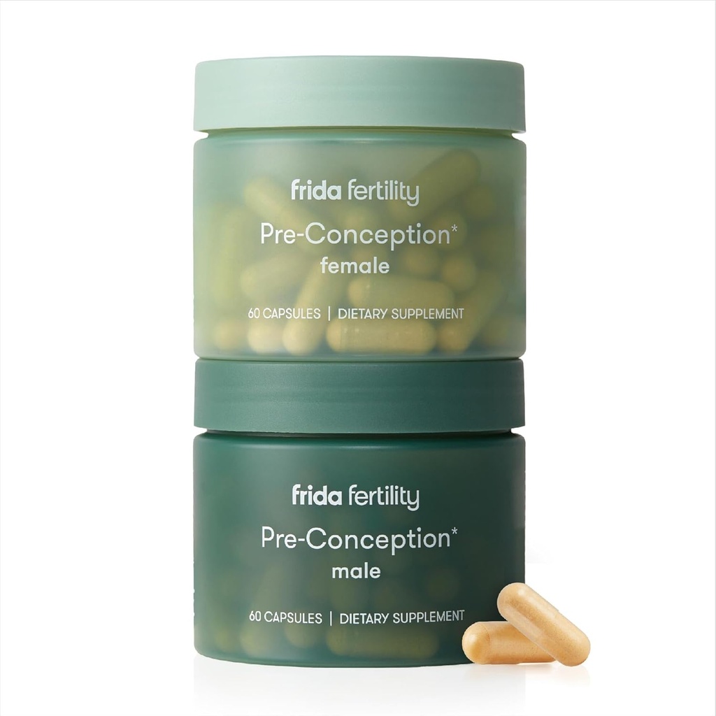 Frida Ferttitude Pre-Conception Supplement Set, His & Hers Daily Vitamins & Minerals for Fertness, Egg Support & Sperm Health, Folic Acid, Inositol, CoQ10, 60 Capsules Her, 30 Day Supply