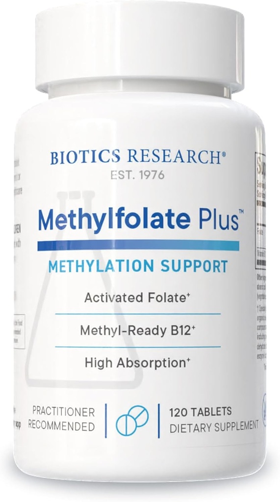 Biotics Research METHYLFOLATE PlusTM Metilfolate, Bioaktif Folate + B12, Supports Cardiovascular Health, Fetal Development, Nerve Health, Metilation Support, Homocysteine Levels. 120 Tablet