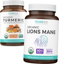 Turmeric & Lions Mane (1-Month Supply) Mindful Turmeric Sche of Organic Turmeric Curcumin with Black Pepper & Ginger (120 Caps) & Organik Lions Mane Mushroom 10:1 Ekstraksiyon (60 Caps)