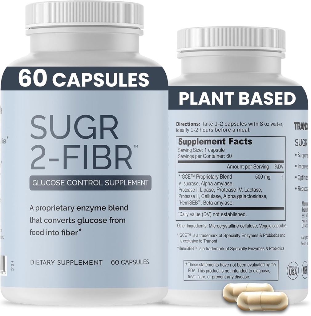OPTIVIDA Sugr-2-Fibr - Premium Blood Sugar Support Supplement* (60 Count) - Sağlıklı Kan Şeker Seviyelerini Destekle * Glucose Metabolism to Fiber* - Gluten Free, Non GMO, Veggie Capsules.