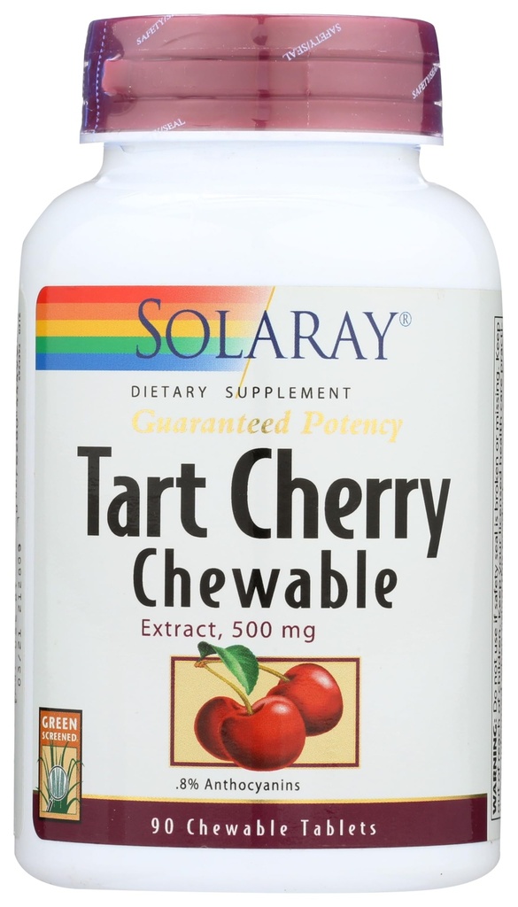 SOLARAY, Potency Tart Cherry Fruit Extract, Chewable, Cherry (Btl-Plastik) 500 mg | 90ct