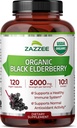 Zazzee USDA Organik Black Elder 10:1 Ekstraksiyon, 5000 mg Güçlü, 120 Vegan Capsules, 2 Ay Supply, Standardized, Interd 10X Extract, 100% Vegetarian, All- Natural, Non-GMO, Made in the USA