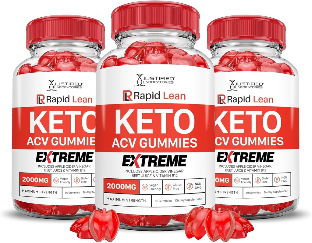 Justified Laboratories (3 Pack Rapid Lean Keto ACV Gummies Extreme 2000MG Rapid Lean Keto Gummies Apple Cider Vinegar Formed with Pomegranate Beet Juice Powder B12 Vegan Non GMO 180 Gummys