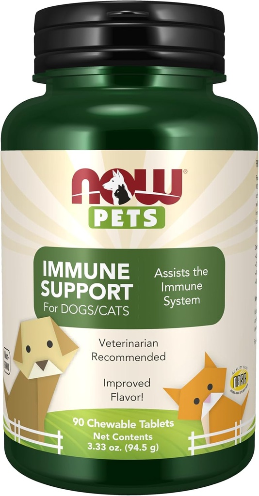 Şimdi Pet Health, Immune Support Supplement, Cats & Dogs, NASC sertifikalı, 90 Chewable Tabletler