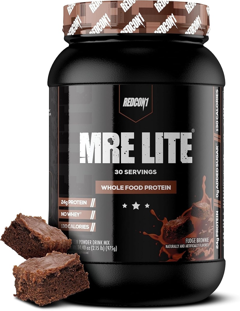 REDCON1 MRE Lite Tüm Gıda Protein Tozu, Fudge Brownie - Low Carb & Whey Hayvan Proteinleri ile Ücretsiz Meal Yenileme - MCT Oils ile Yapılan Digest Supplement için Kolay (30 Hizmet)