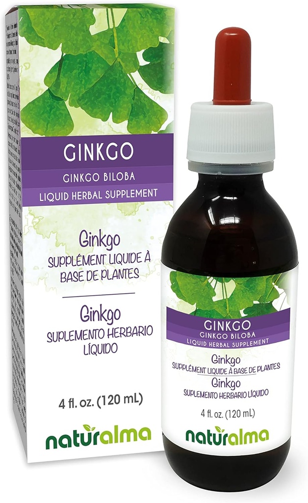Naturalma Ginkgo (G biloba) Broşür Alkol Özgür Tincture - 4 fl oz Sıvı Ölçeği - Herbal Supplement - Vegan