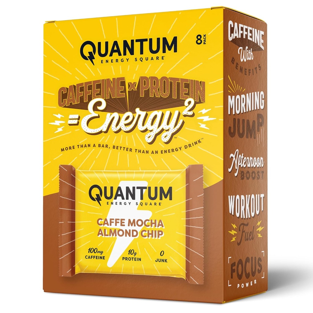 Kuantum Enerji Meydanı: Enerji Bar Caffeine & 10g Protein ile. (Vegan, Gluten-free, Soy-free, Dairy-free) (Caffe Mocha Almond Chip)