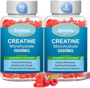 2 Pack Tinatine Monohidrat Gummies, Erkekler ve Kadınlar için Krehidrat, BCAA ile Formula, B12, Taurin, Kas Desteği, Enerji Boost, Sugar Free, Vegan, 120 Kont