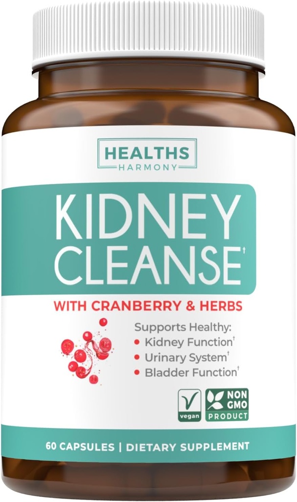 Kidney Cleanse Detox (Non-GMO) Sağlıklı Urinary Tract- Güçlü VitaCran Cranberry Extract & Herbs - Sağlıklı Kidney Desteği Tamam - 60 Vegetarian Capsules (No Pills)