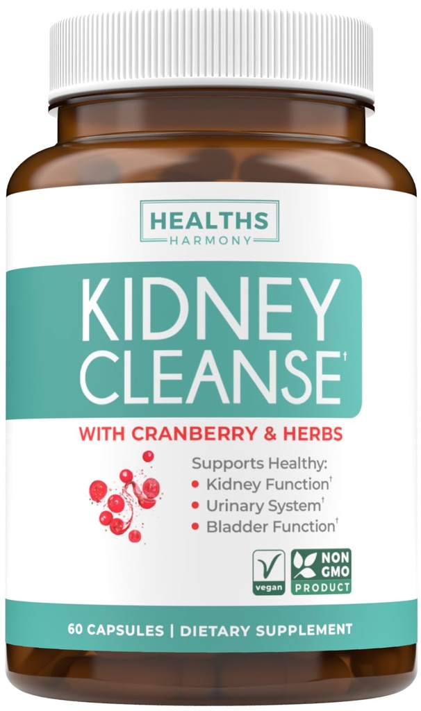 Kidney Cleanse Detox (Non-GMO) Sağlıklı Urinary Tract- Güçlü VitaCran Cranberry Extract & Herbs - Sağlıklı Kidney Desteği Tamam - 60 Vegetarian Capsules (No Pills)