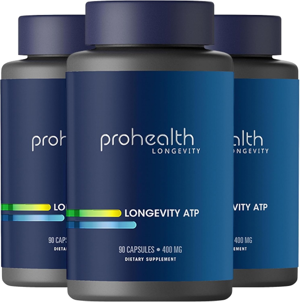 ProHealth Longevity ATP - 400 mg X 90 Hizmet, PeakATP Hücreleri Enerji, Kas Güçlü ve Bilişsel Fonksiyonlar, Kalp Sağlığı ve Metabolik Verimliliği (3 Paket)