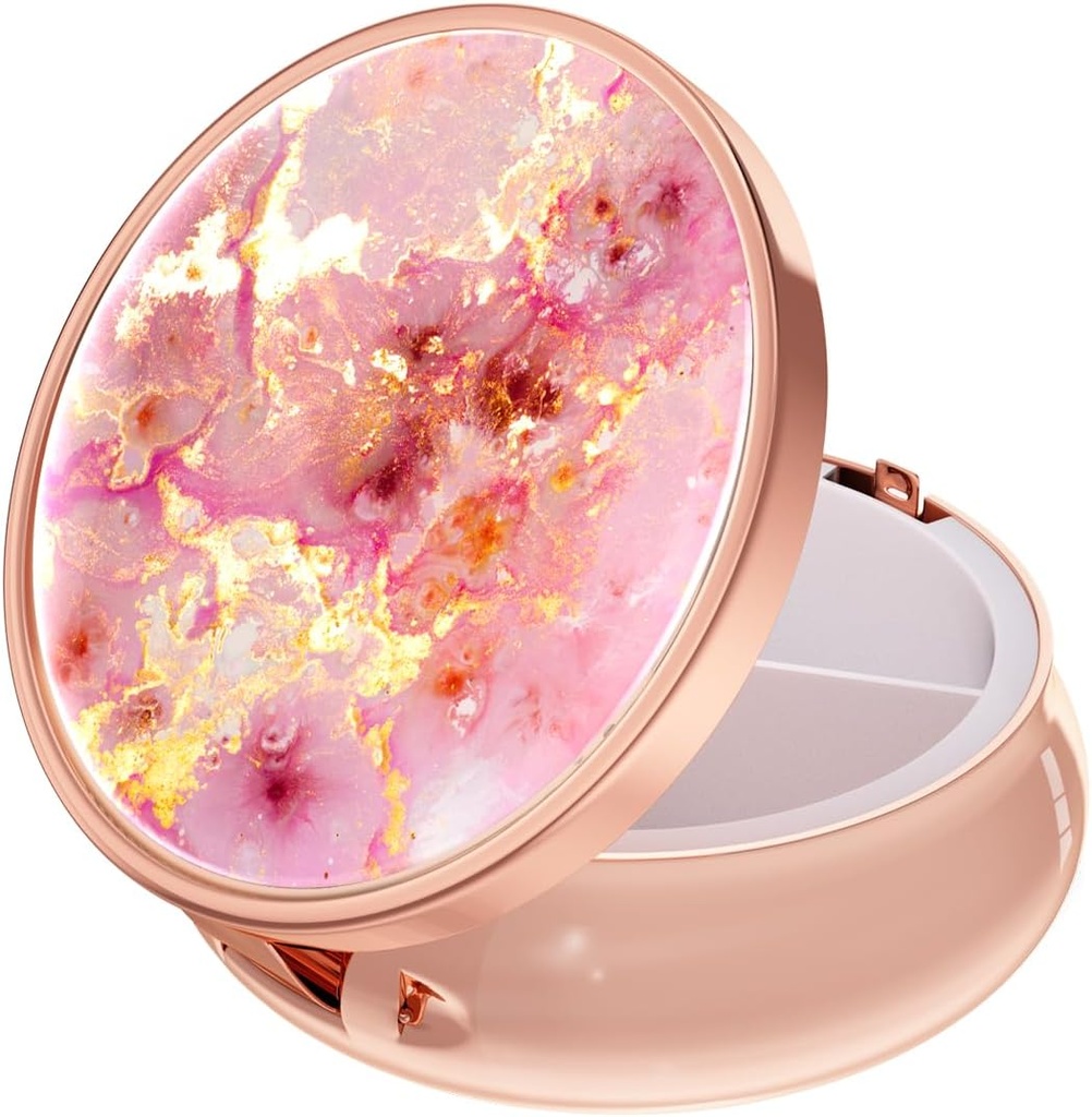 Rouidr Pill Box, 3 Karşılaştırmalı Tıp Pill Case, Small Metal Travel Medicine Box for Purse & Pocket, Rose Gold, Gold Pink Mermer