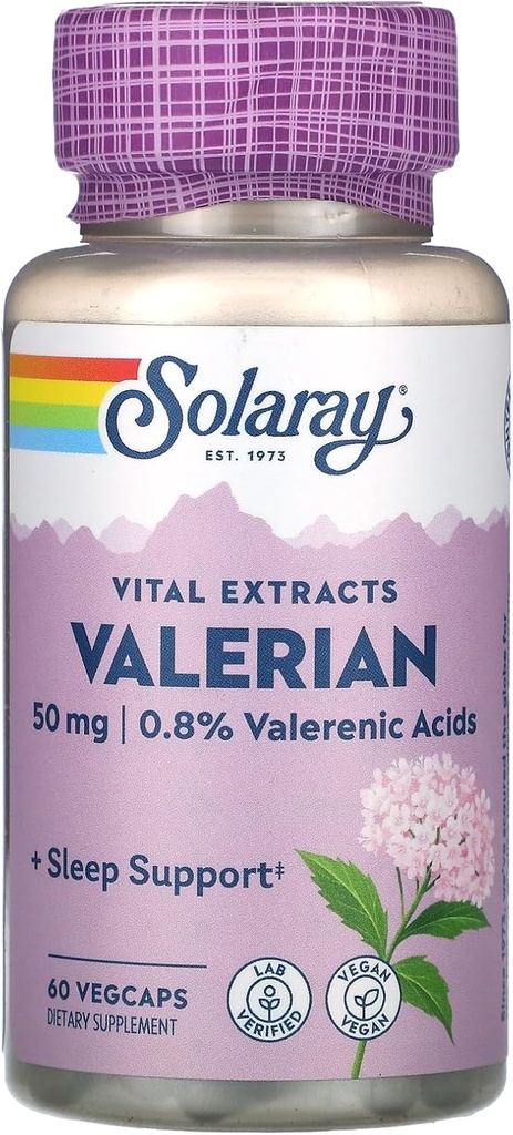 SOLARAY Valerian Root 50 mg | Sağlıklı Uyku Döngüsü için Rahatlama Desteği |% 0.8 Valerenic Asits | 60 CT