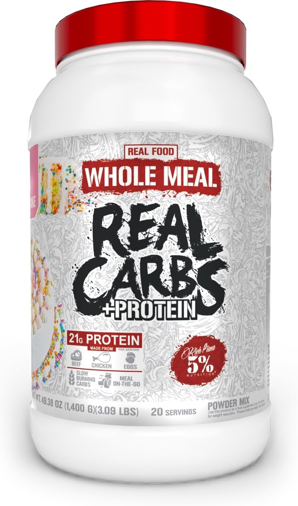 % 5 Beslenme Zengin Piana Real Carbs + Protein | Temiz Kitlesel Değiştirici Protein Toz | Pre Workout /Post-Workout Recovery Meal | 3 lb, 20 Srvgs (Onethday Kek + protein)