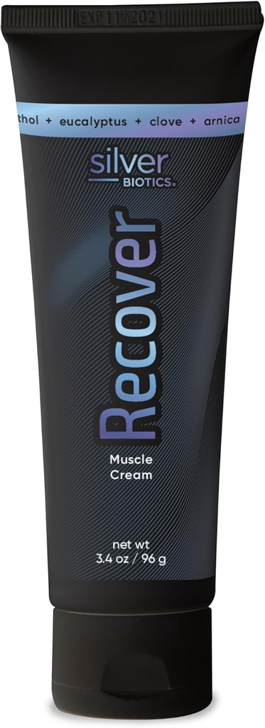 Silver Biotics Recover Muscle Cream | 20 ppm Patentli Gümüş Çözüm | Arnica | Jojoba Oil | Camphor | Vitamin E | Silver Güçlü|3.4oz